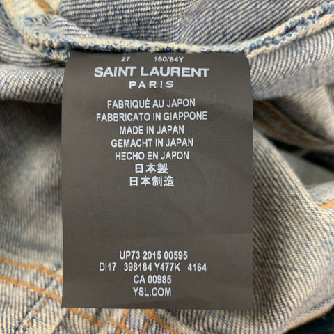 SAINT LAURENT Size 27 Blue Cotton Distressed Skinny Jeans