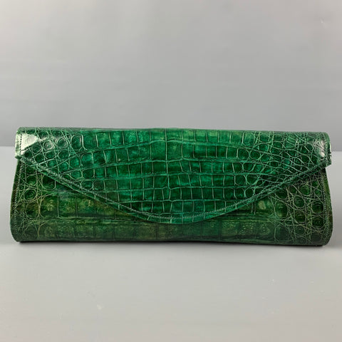 REYNA ICAZA Green Leather Alligator Baguette Clutch