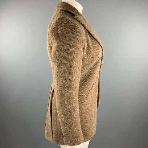 RALPH LAUREN Size 12 Brown Herringbone Lambswool Peak Lapel Jacket