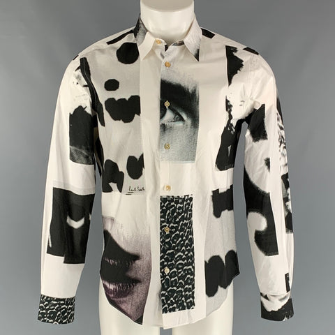 PAUL SMITH Taille M Chemise à manches longues boutonnée en coton imprimé blanc et noir