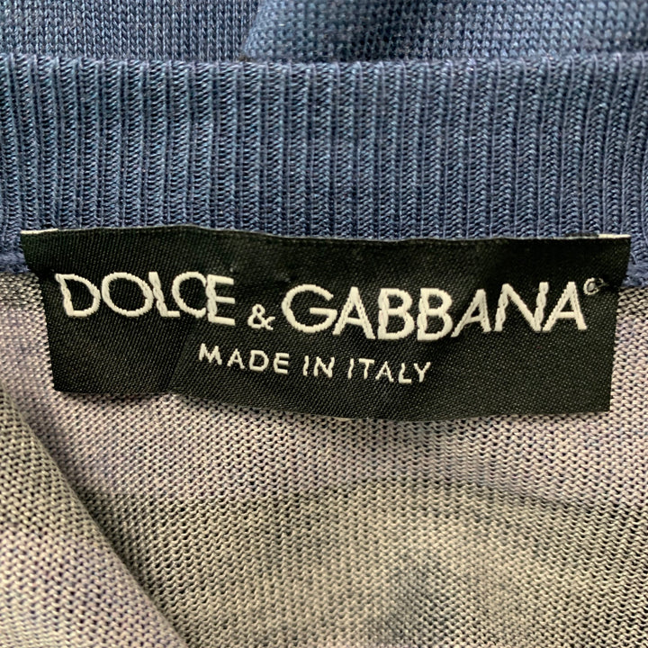 DOLCE &amp; GABBANA Camiseta de manga corta de seda con lunares negros y azules Talla S