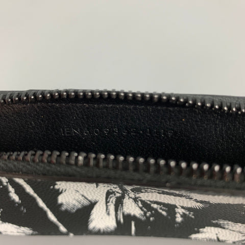 SAINT LAURENT Black White Palm Tree Leather Card Case