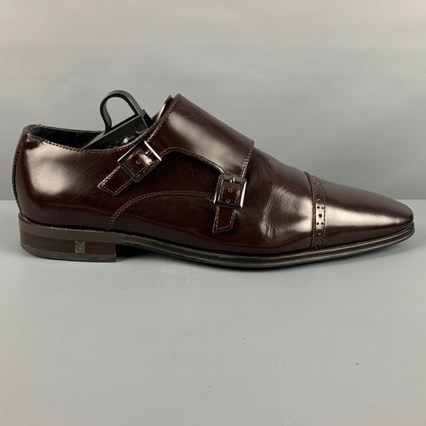 VERSACE COLLECTION Size 10 Brown Patent Leather Double Monk Strap Loafers