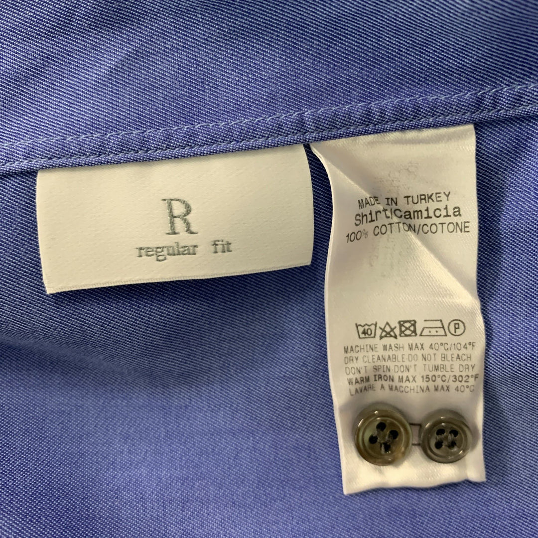 ERMENEGILDO ZEGNA Size XL Blue Solid Cotton Button Down Long Sleeve Shirt