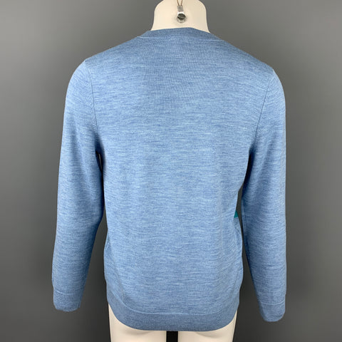 A.P.C. Size L Light Blue Print Merino Wool Crew-Neck Pullover