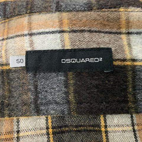 DSQUARED2 Taille M Chemise à manches longues en laine et polyester à carreaux marron beige