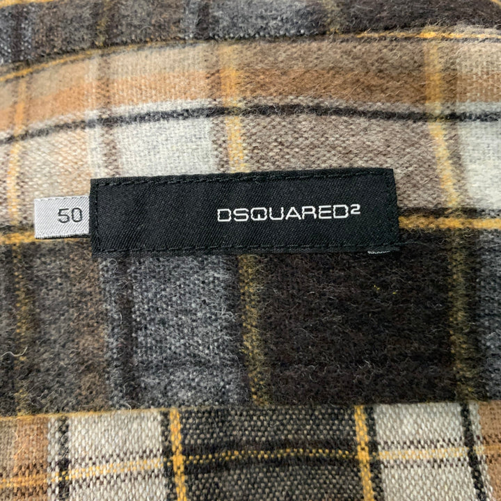 DSQUARED2 Size M Brown Beige Plaid Wool Polyester Long Sleeve Shirt