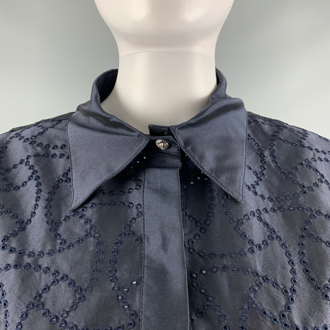 TERI JON Size 8 Navy Polyester Eyelet 3/4 Sleeves Dress