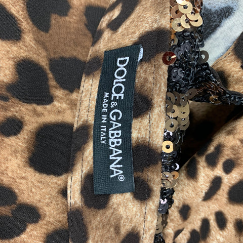 DOLCE & GABBANA Size L Tan Brown Viscose Blend Animal Print Hidden Placket Shirt