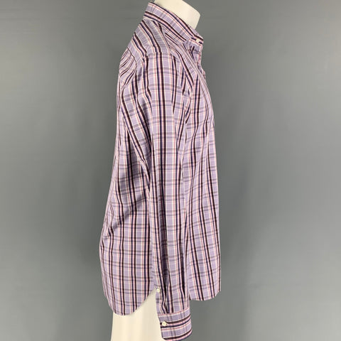 ISAIA Size M Purple Brown Plaid Cotton Long Sleeve Shirt