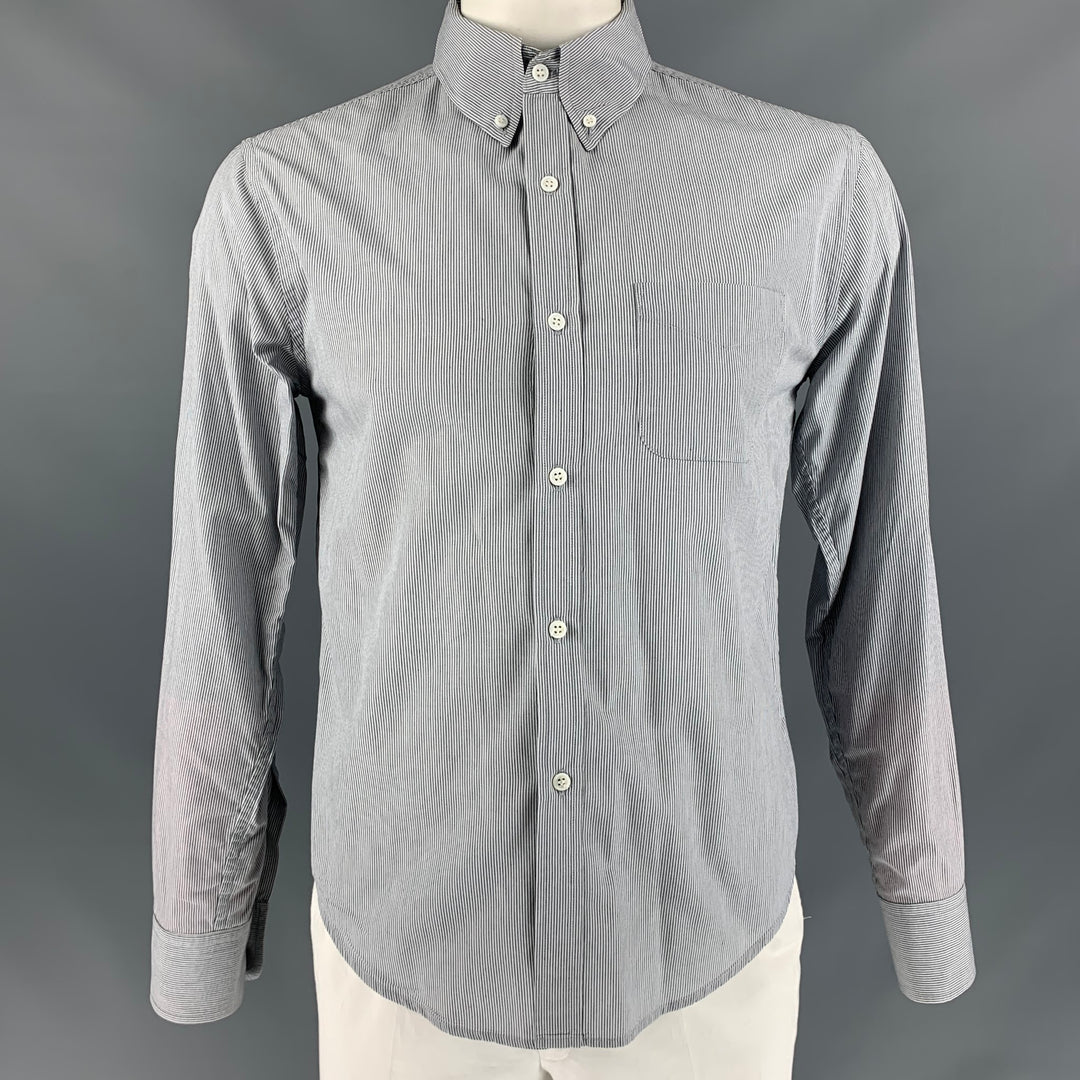 BAND OF OUTSIDERS Size L Blue, Gray & White Stripe Cotton Long Sleeve Shirt