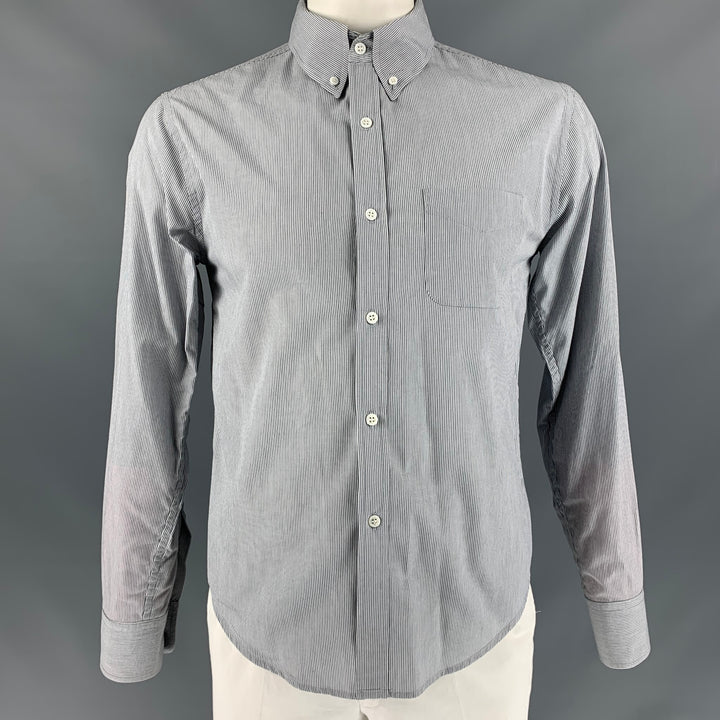 BAND OF OUTSIDERS Talla L Camisa de manga larga de algodón a rayas azules, grises y blancas