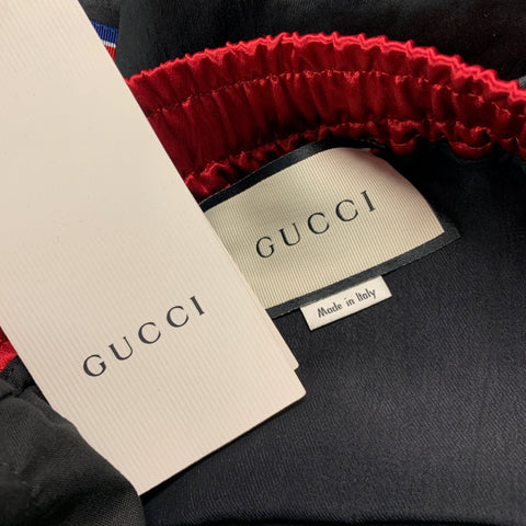 GUCCI Size XS Red Black Color Block Acetate Drawstring Shorts