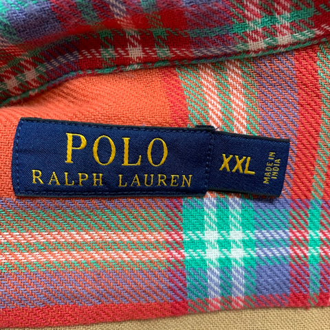 POLO by RALPH LAUREN Size XXL Red Green Plaid Cotton Flannel Long Sleeve Shirt