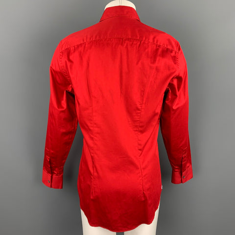 PAUL SMITH Size L Red Embroidery Cotton Button Up Long Sleeve Shirt