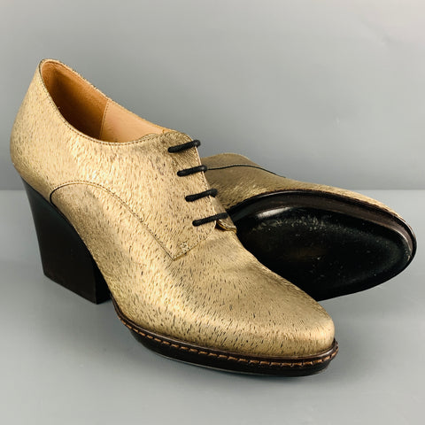 DRIES VAN NOTEN Size 7.5 Gold Brown Fabric Textured Chunky Heel Booties