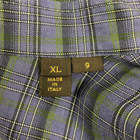 LOUIS VUITTON Size XL Purple Black Green Plaid Cotton Long Sleeve Shirt