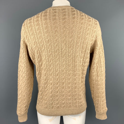 RALPH LAUREN Purple Label Size L Khaki Cable Knit Silk Blend Crew-Neck Sweater