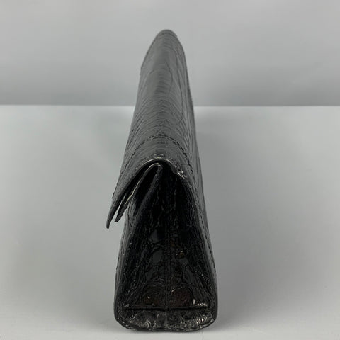 NANCY GONZALEZ Black Textured Crocodile Leather Clutch