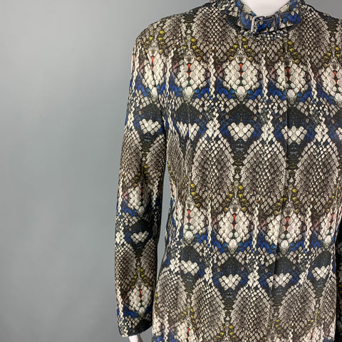 GIORGIO ARMANI Size 6 Grey Multi-Color Snake Skin Print Silk Lamb Leather Zip Up Coat