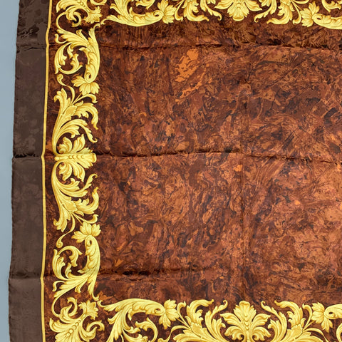 VALENTINO Brown & Gold Silk Marbled Square Scarf