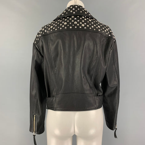 THE KOOPLES Size 2 Black Leather Studded Biker Jacket