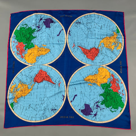 PERRY ELLIS Multi-Color The World Print Silk Scarf
