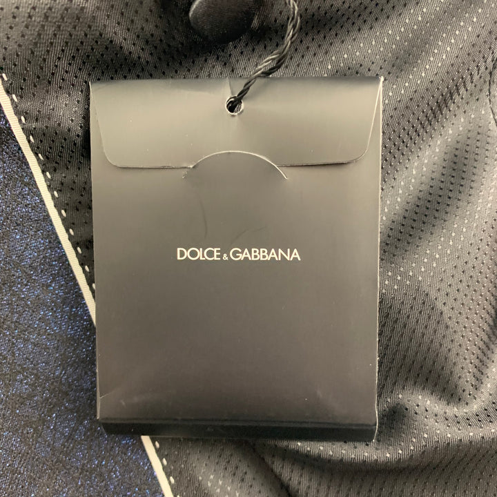 DOLCE & GABBANA Size 38 Regular Dark Blue & Black Sparkle Polyester / Viscose 3 Piece Tuxedo Suit