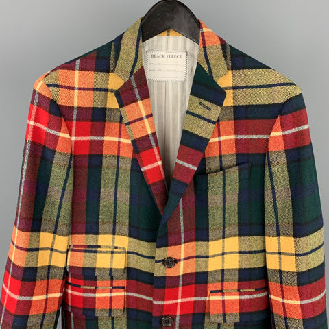 BLACK FLEECE Size 36 Multi-Color Plaid Wool Notch Lapel Suit