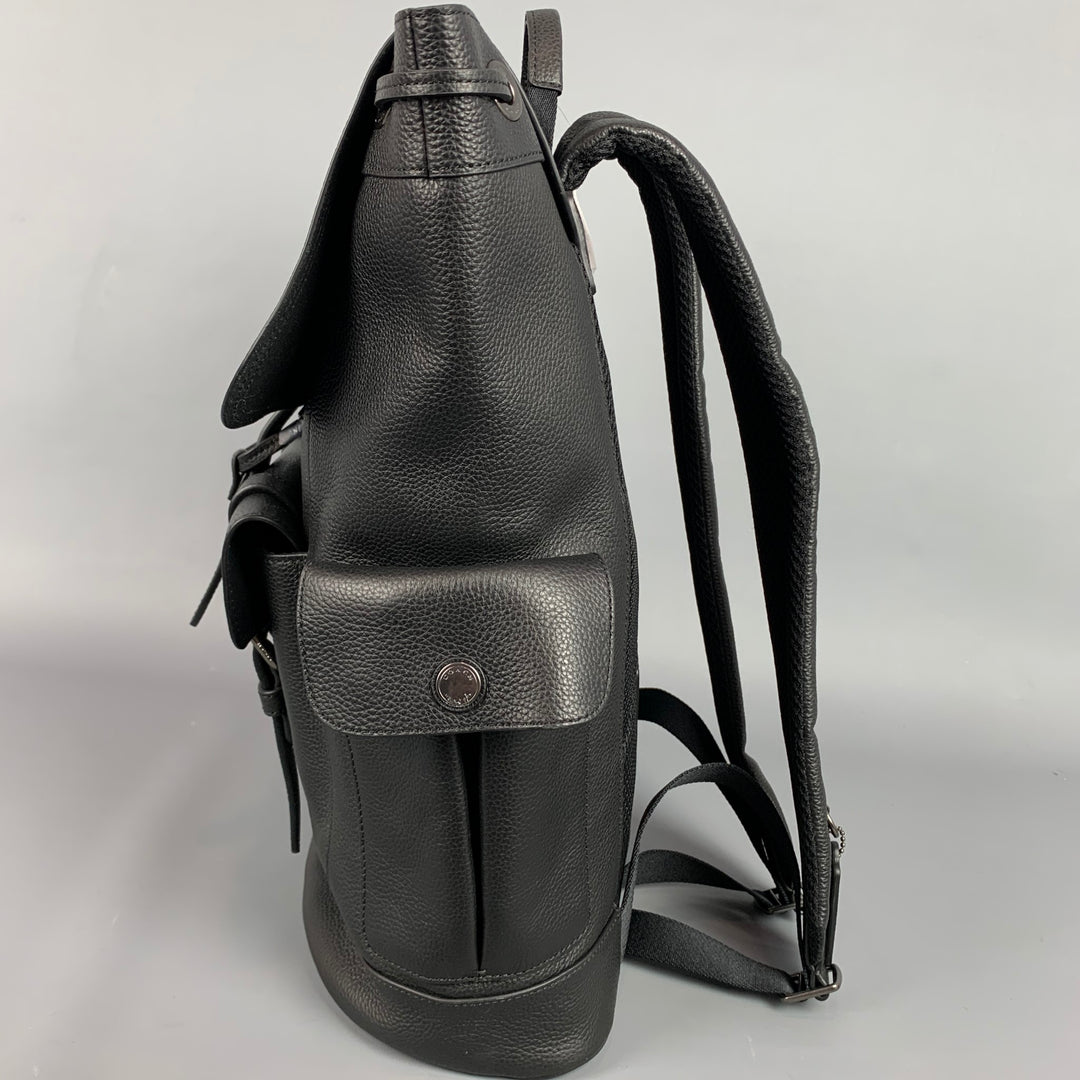 COACH Black Pebble Grain Leather Hudson Backpack