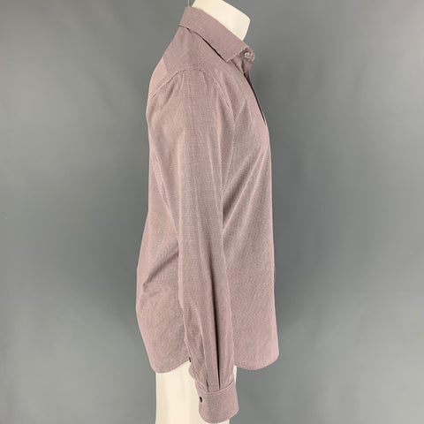 SAKS FIFTH AVENUE Size M Burgundy White Houndstooth Long Sleeve Shirt