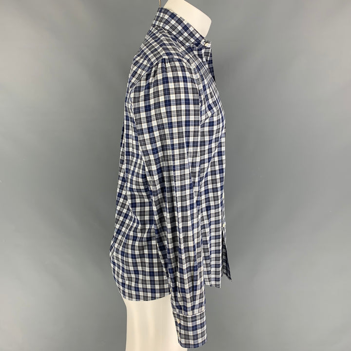 BRUNELLO CUCINELLI Size M Blue White Charcoal Checkered Slim Fit Shirt