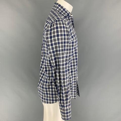 BRUNELLO CUCINELLI Talla M Camisa slim fit a cuadros azul blanco carbón