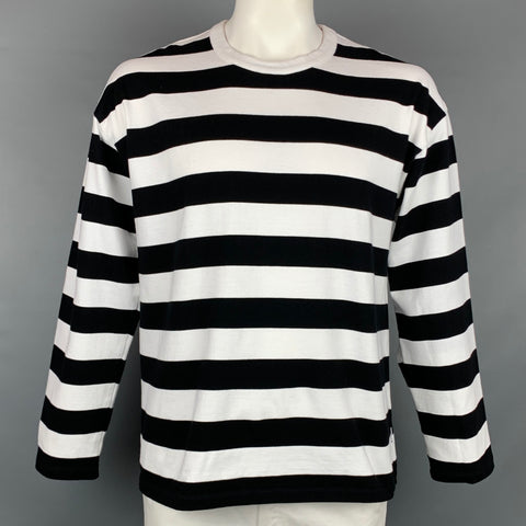 AMI by ALEXANDRE MATTIUSSI Size XL Black & White Stripe Cotton Crew-Neck Pullover