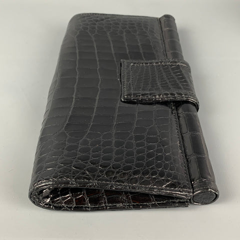 VINTAGE Sac à main pochette crocodile en cuir noir