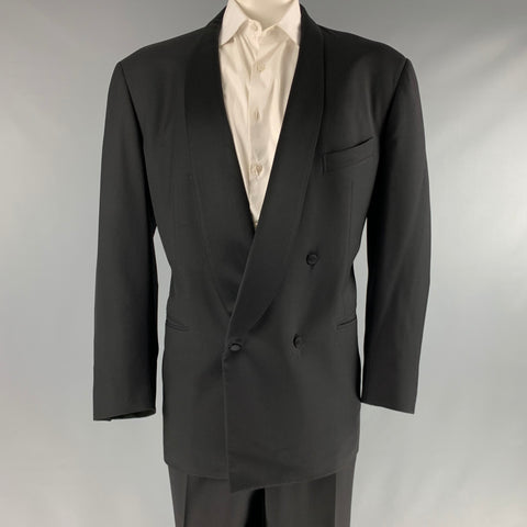 ERMENEGILDO ZEGNA Size 50 Black Wool Double Breasted Tuxedo