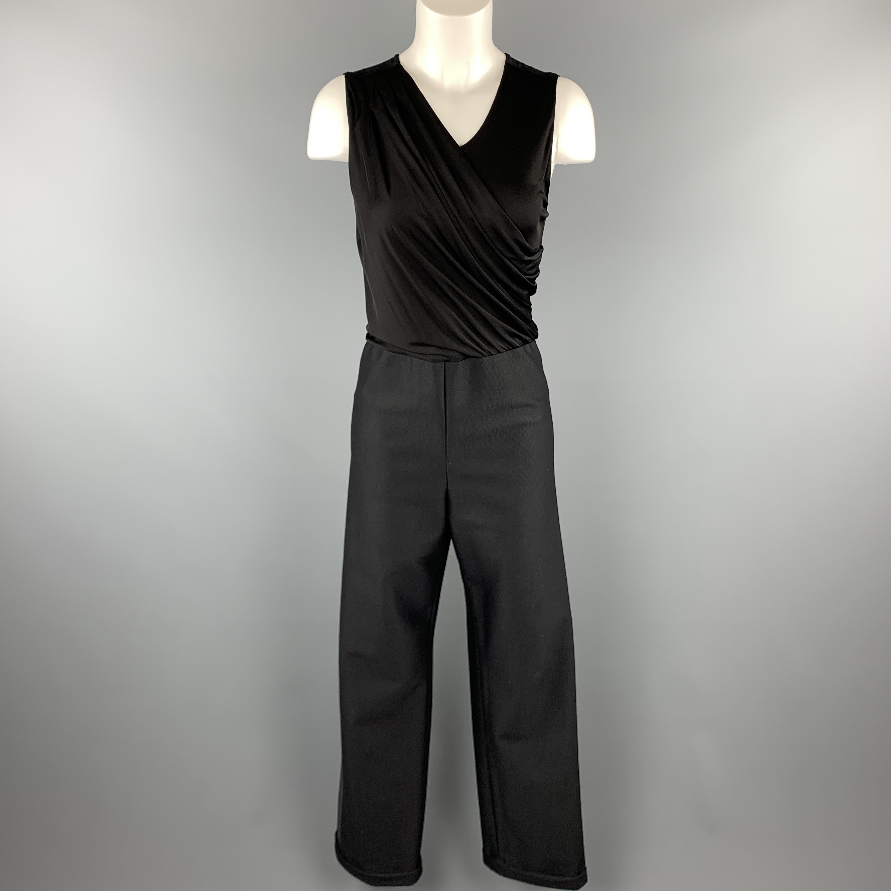 GIORGIO ARMANI Size 8 Black Draped Top Wide Leg Tuxedo Jumpsuit Sui Generis Designer Consignment