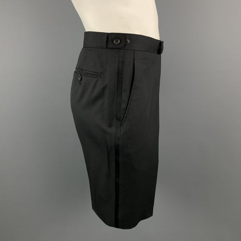 PORTS 1961 Size 34 Black Wool Side Tab Tuxedo Stripe Shorts