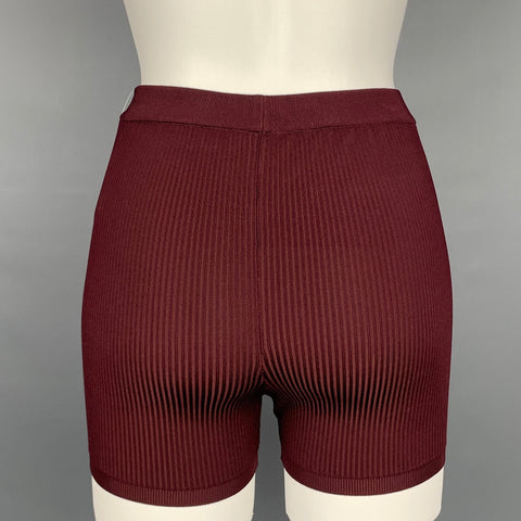SAINT LAURENT SS 2021 Size XS Burgundy YSL Viscose Ribbed Knit Rider Shorts