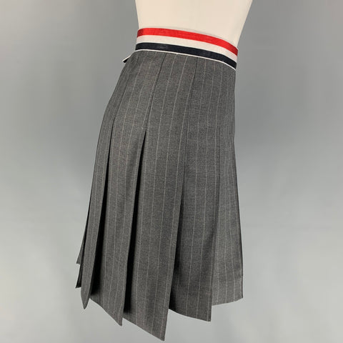 THOM BROWNE Taille 2 Mini-jupe plissée en flanelle de laine gris anthracite