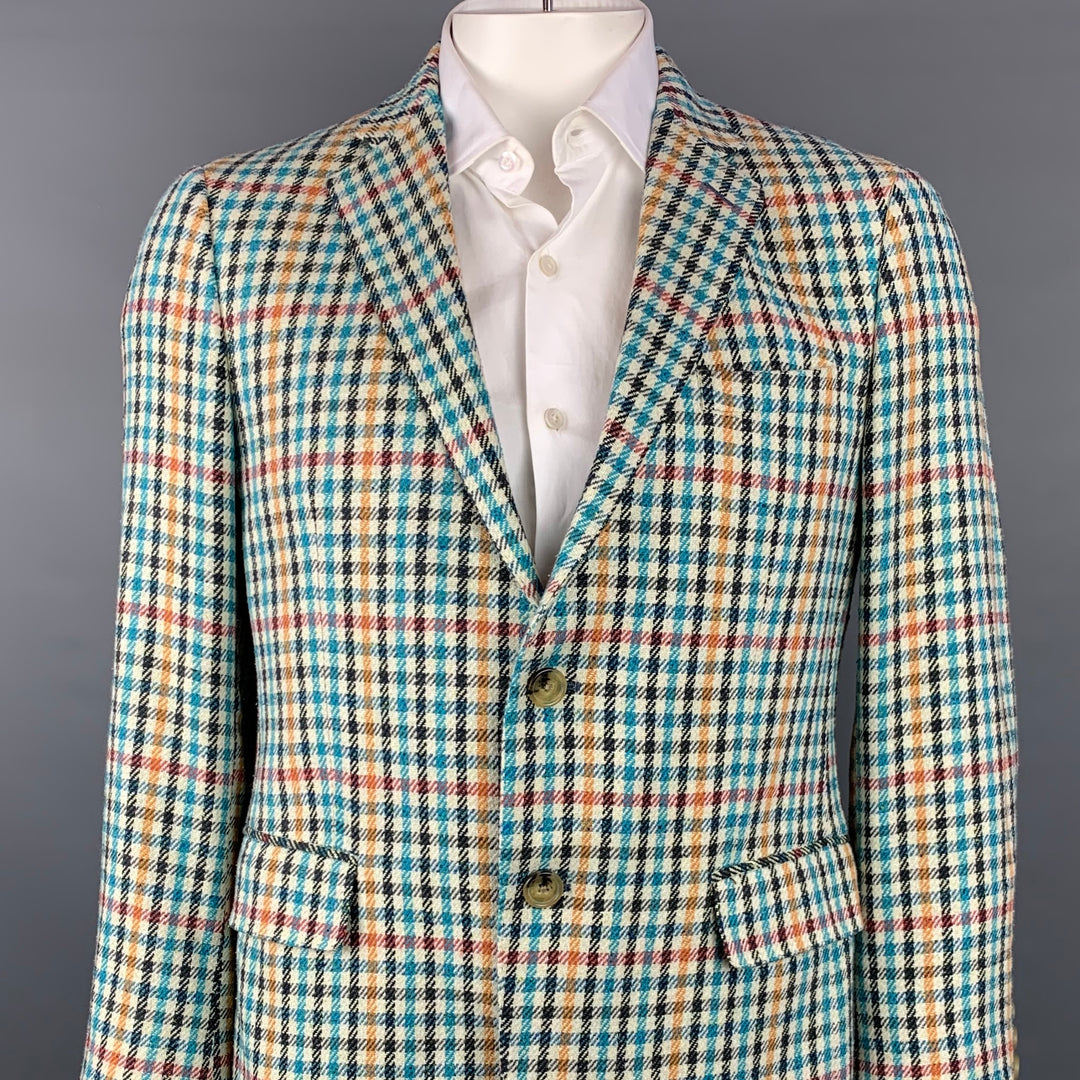 ETRO Talla 42 Abrigo deportivo con solapa de muesca de seda y algodón a cuadros multicolor