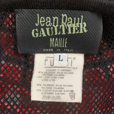 Vintage JEAN PAUL GAULTIER Size L Black Red Plaid Nylon Lycra Drawstring Speedo
