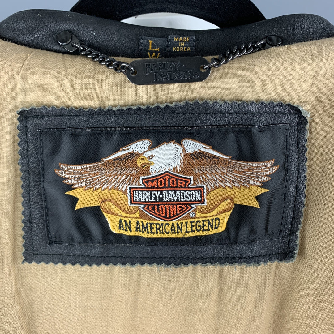 HARLEY DAVIDSON vintage Taille L Noir Antique Cuir Moto Drifter Jacket