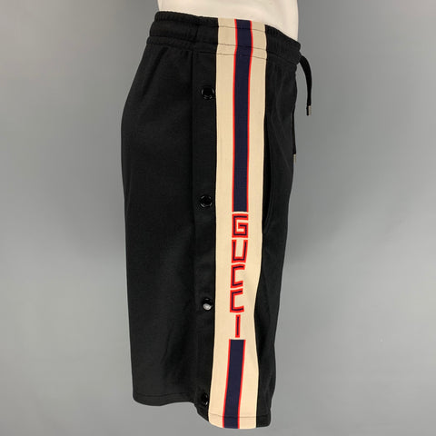 GUCCI Talla L Pantalones cortos negros con cinturilla elástica de poliéster / algodón
