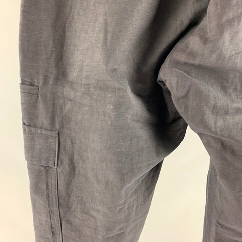 ISABEL BENENATO Size 32 Navy Cotton Linen Elastic Waistband Casual Pants