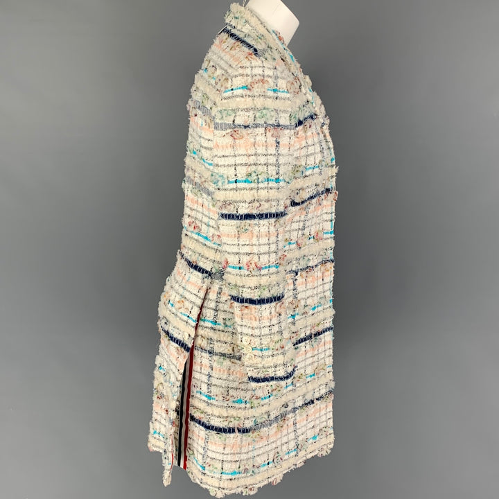THOM BROWNE Size 4 White Multi-Color Textured Single breasted Coat