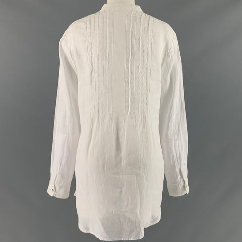 120% LINO Size M White Linen Ruffled Open Collar Shirt