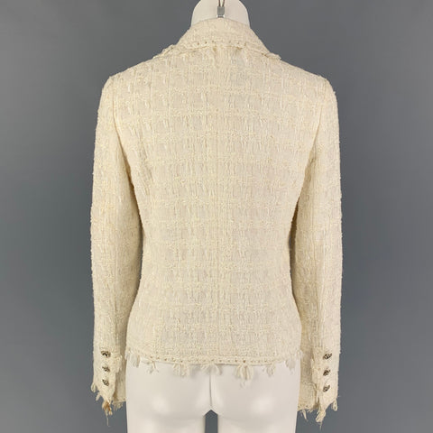 CHANEL AL639 05C Size 4 Cream Boucle Cotton Blend Jacket