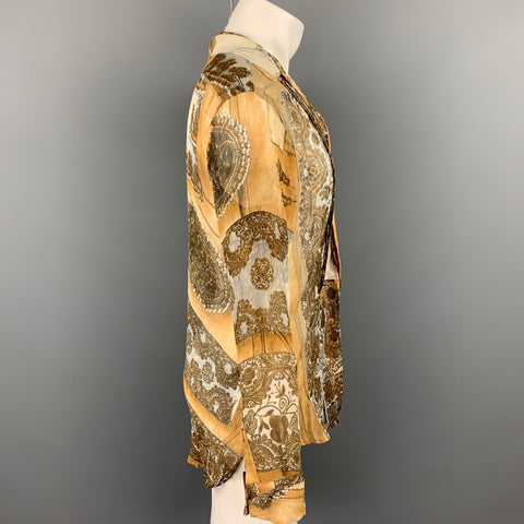 Vintage JEAN PAUL GAULTIER FEMME Size M Tan & Beige Print Silk Pleated Shirt