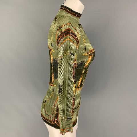 ALBERTO MAKALI Size M Olive Gold Polyester Pleated 3/4 Sleeves Dress Top
